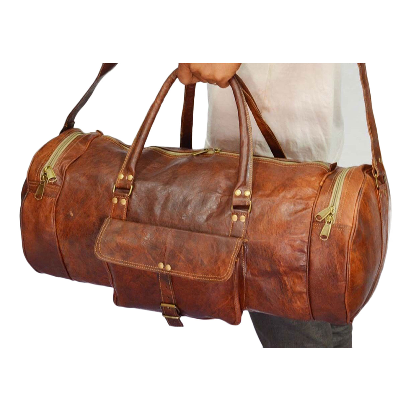 Genuine Leather Weekend Shoulder Luggage Bag Overnight Travel Duffel Gym Bag 